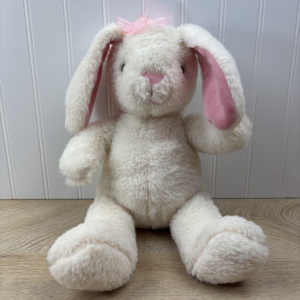 Dan Dee White Pink Bunny Rabbit 10" Plush Stuffed Animal w/ Pink Bow Easter Toy